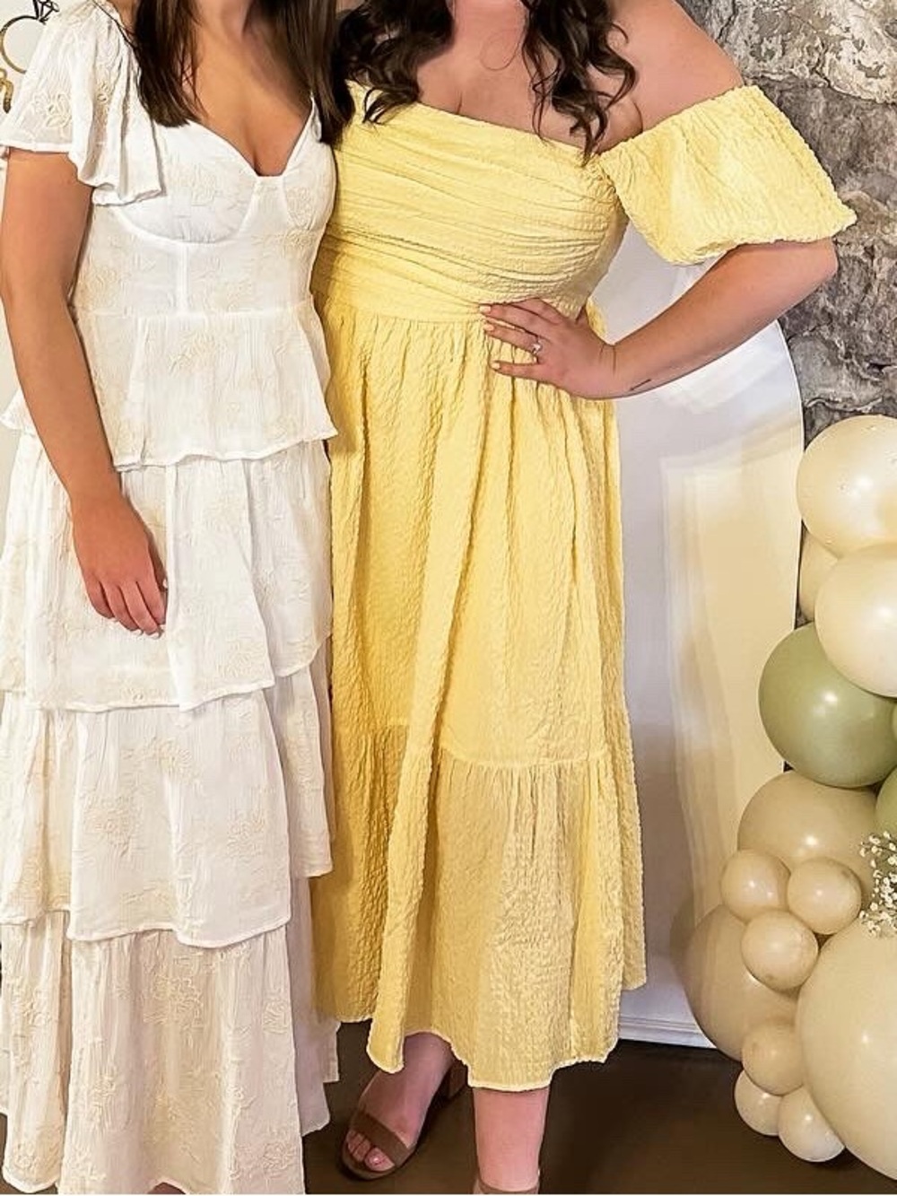 Abercrombie & Fitch Yellow Textured Puff-Sleeve Midi Dress